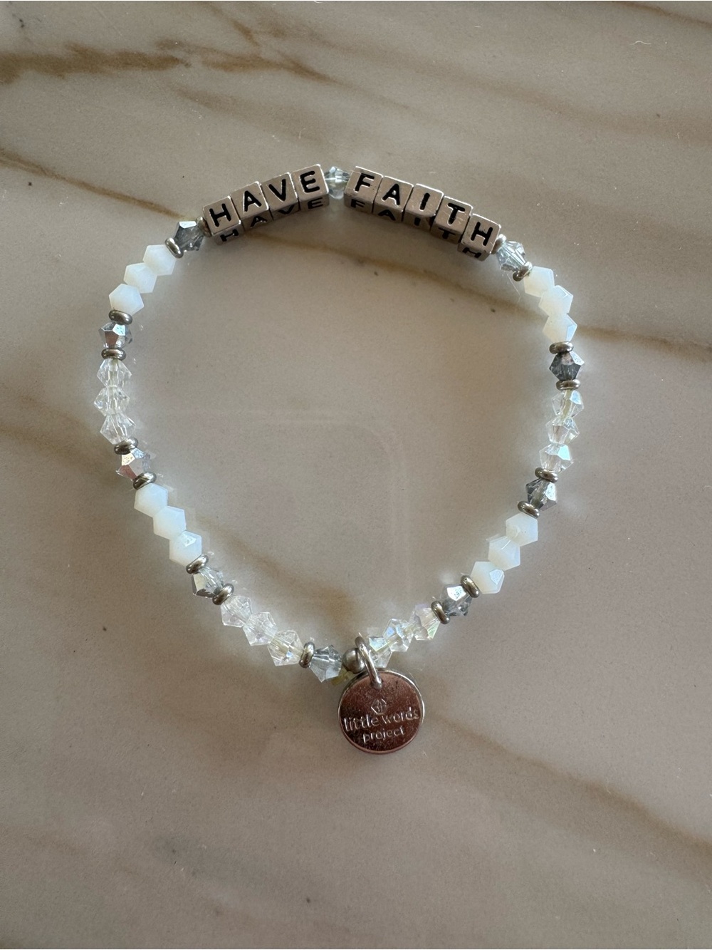 Have Faith - Little Words Project White Beaded Bracelet with Silver Accent Charm